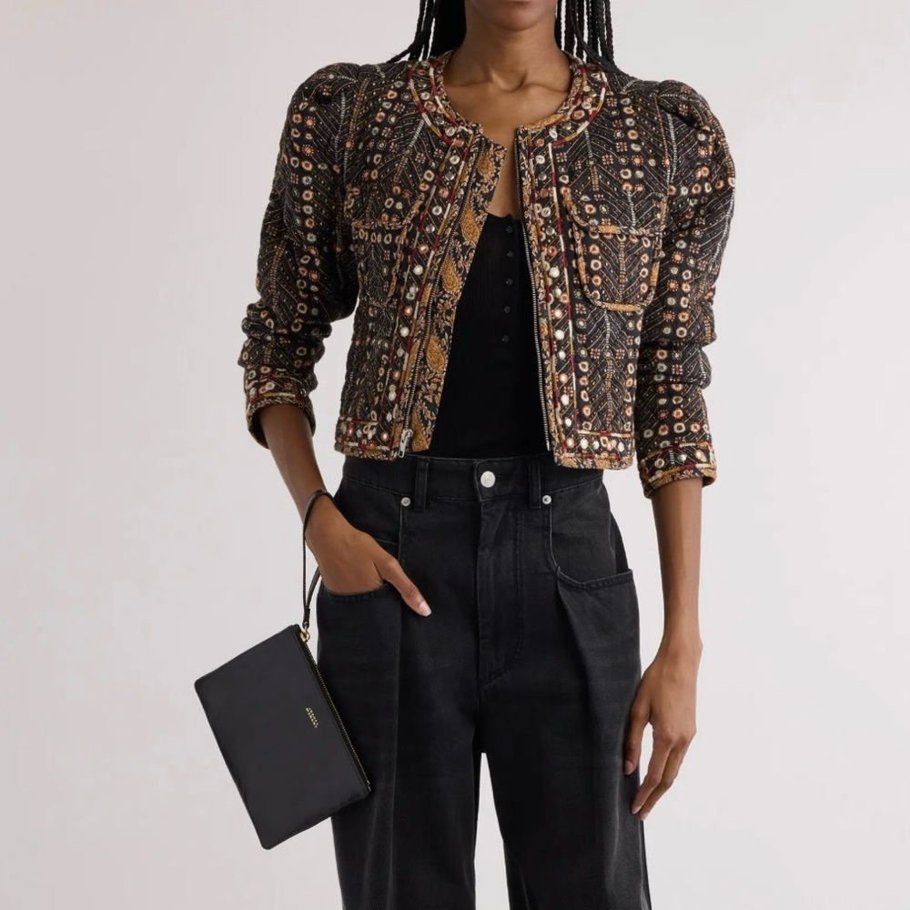 Embroidered Black and Brown Women's Jacket